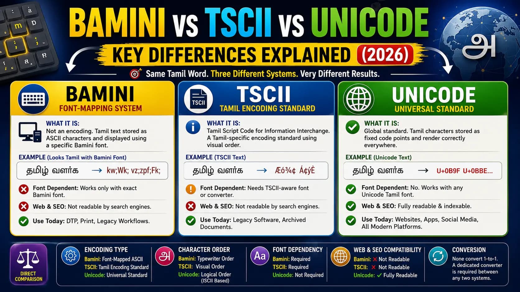Bamini vs TSCII vs Unicode: Key Differences Explained (2026)
