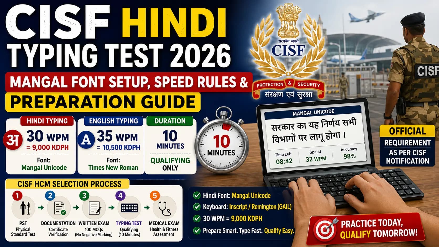 CISF Hindi Typing Test 2026 – Mangal Font Setup, Speed Rules & Preparation Guide