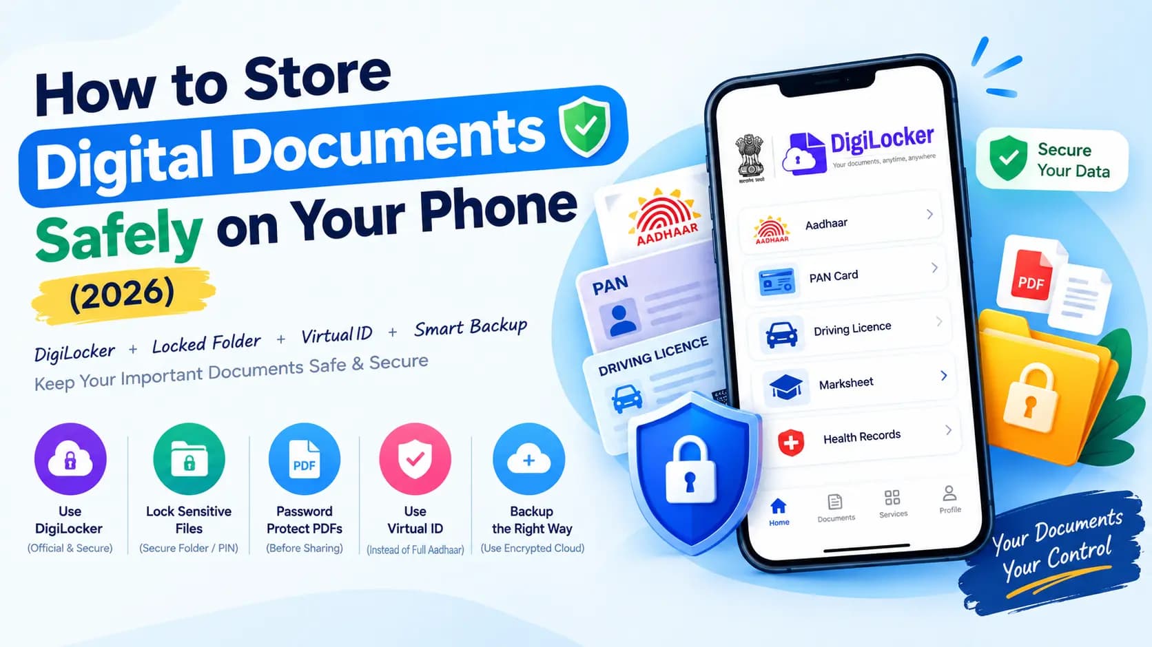 How to store digital documents safely on your phone — Aadhaar, PAN, DigiLocker and secure storage guide 2026
