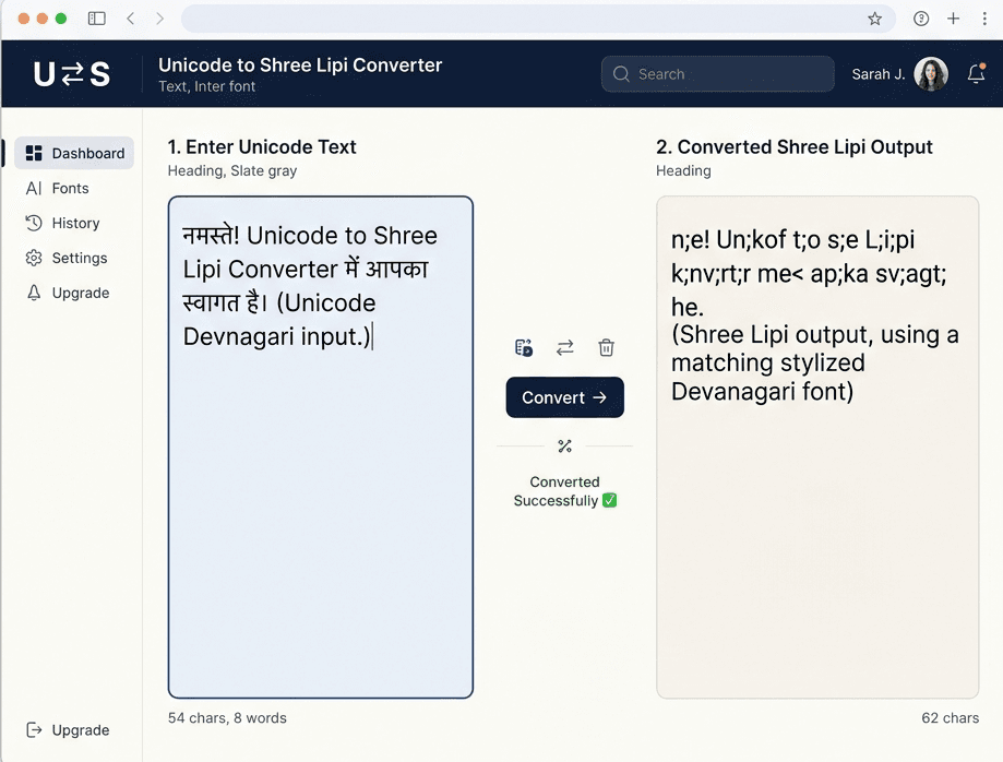 Unicode to Shree Lipi Converter tool on unicodetoshreelipi.com converting Marathi text